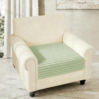 Imagem de Arfntevss Capa de sofá lavável para sofá para animais de estimação, felpudo, antiderrapante, capa de almofada para apoio de braço, protetor de móveis (verde listrado, 90 cm x 90 cm)