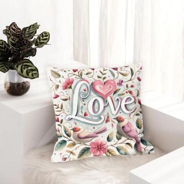 Imagem de Conjunto de 1 capa de almofada decorativa Love para sofá quadrada para dia dos namorados, capa de almofada para casa de fazenda ao ar livre, sofá, sala de estar, quarto, decoração de casa 45 x 45 cm