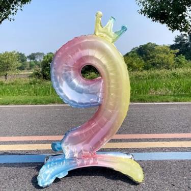 Imagem de 1 peça de balões com números de coroa vibrantes, folha de alumínio gradiente multicolorida de 81 cm para festas de aniversário, cenários fotográficos, 9
