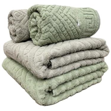 Imagem de Jogo de Toalhas Banhão Gigante 100% Algodão Extra Soft 4 Peças Alta Absorção para Banho (KAKI 1446 VERDE 1066)