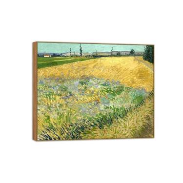 Imagem de Vincent van Gogh Famosa pintura em tela de arte de parede pronta para pendurar. Campo de trigo. Imagem em moldura de madeira para decoração de sala de estar 40 x 50 cm 16 x 20 pol