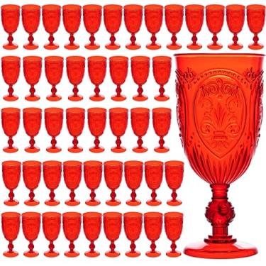 Imagem de Copos de vinho de plástico, 48 peças, taças de plástico, 212 g, colorido, retrô, em relevo, copos de coquetel vintage, copos de água para casamento, suprimentos de festa para grandes eventos