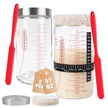 Imagem de Frascos para iniciantes de massa fermentada de 1,615 g, frasco de vidro extra grande e kit completo de cozimento para pão de fermentação perfeito, frascos para iniciantes de massa azeda inclui tampa