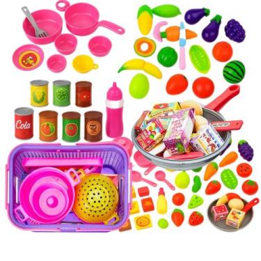 Imagem de Kit Cozinha Infantil Frigideira Frutas De Cortar Brinquedo Velcr Crec 