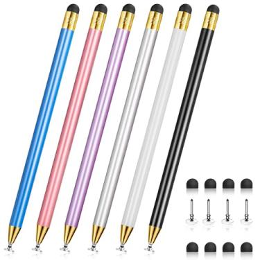 Imagem de FIRCRE Caneta Stylus 2 em 1 para tela sensível ao toque, canetas estilistas para iPhone, iPod, Samsung, smartphones e tablets Android, compatível com todas as telas sensíveis ao toque (6X Gold Mix)