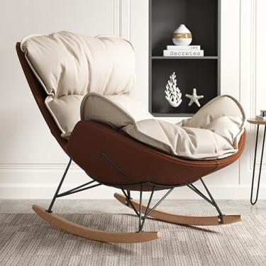 Imagem de AkosOL Cadeira de balanço para pátio ao ar livre, conjunto de cadeiras de leitura confortáveis para ambientes internos com almofada oval, cadeira de balanço para varanda, varanda, jardim, pátio