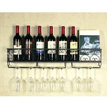 Imagem de Suporte de garrafa de vidro de vinho de metal montado na parede Suporte de taça de vinho suspenso | Prateleira organizadora de armazenamento de vinho de parede (Cor: Branco Tamanho: 50 * 10 * 17 cm