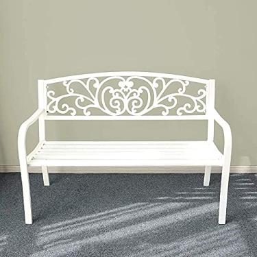 Imagem de pcagfaajmh Banco de jardim para móveis de exterior, estrutura de ferro fundido, banco de varanda de metal, assento de decoração de terraço, usado em jardim, quintal, varanda (cor: tamanho único