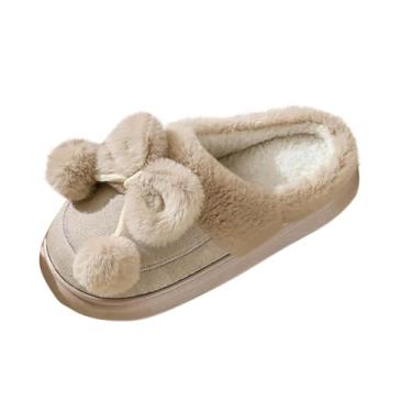 Imagem de Chinelo feminino casual fofo com nó de laço versátil moderno estilo outono inverno sandálias de sola grossa, Caqui, 34