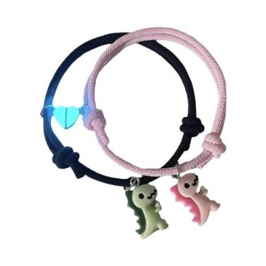 Imagem de Conjunto De Pulseiras De Casal Dinossauro Coração Luminoso Pêssego Ver