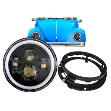 Imagem de Kit Farol Angel Eyes Led com Suporte Farol 7 Polegadas Universal Jeep Troller Fusca Kombi