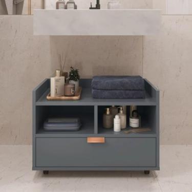 Imagem de Gabinete Armário Organizador Para Banheiro Lavabo Rodinhas (Cinza)