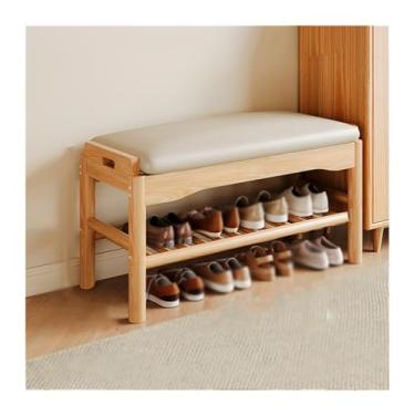 Imagem de Banco para sapatos de quarto para uso doméstico, armário de entrada, banco de assento, uma porta de madeira maciça pode sentar rack na extremidade do banco da cama (cáqui)