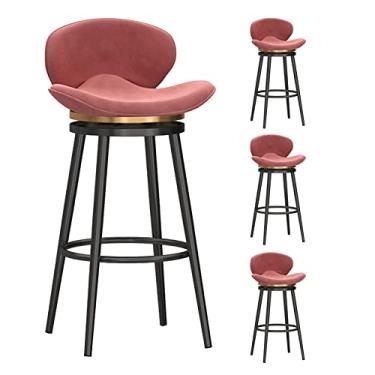 Imagem de Conjunto de 4 banquetas giratórias de 360 graus, cadeiras de bar de veludo com altura de bar com pernas de metal preto e apoio para os pés, cadeiras modernas de bar com encosto baixo para cozinha, pub