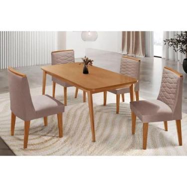 Imagem de Sala Jantar Mesa Havana Tampo Curvo 120cm+4 Cadeiras Maldivas Madeira 