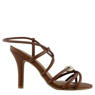 Imagem de Sandália Vizzano Salto Alto Fino Marrom com Tiras e Detalhe Dourado 62491014-Feminino