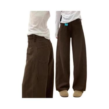 Imagem de Calça Jeans Feminina Marrom Curva Outono 2025 Retrô Reta Ultra Slim Pe