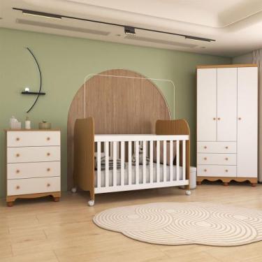 Imagem de Quarto de Bebê Completo Sueño 3 Portas 7 Gavetas 100% Mdf Branco Brilh