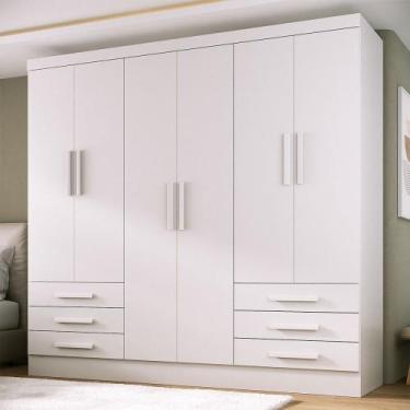 Imagem de Guarda-Roupa Solteiro Lancaster 6 Portas 6 Gavetas 100% Mdf Branco - P