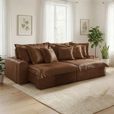 Imagem de Sofá Retrátil e Reclinável 4 Lugares 290cm Sintético Zeus Marrom