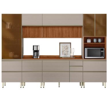 Imagem de Cozinha Modulada Proença 6 Peças com Paneleiro 1 Forno e Aéreo 120cm Ripado - Demartêz