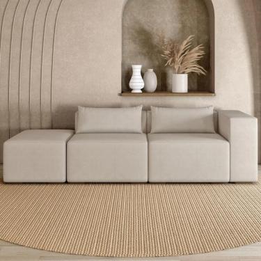 Imagem de Sofá 4 Lugares 283cm com Puff Esquerdo Fay Suede Bege Z55   - Mpozenato