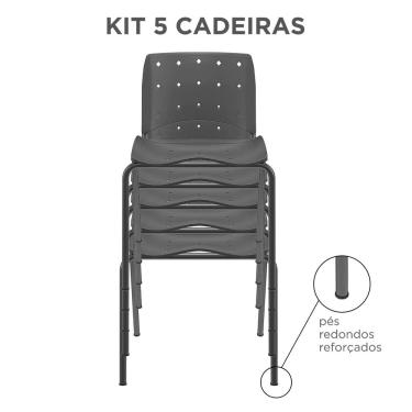 Imagem de KIT 05 Cadeiras Fixas Ergoplax Slim 4 Pés Preta Plaxmetal