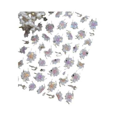 Imagem de Adesivo De Unha 5D Floral Preto E Branco Com Pétalas Douradas Transpar