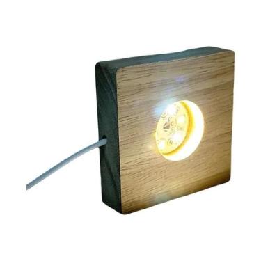 Imagem de Base De Luminária Noturna LED Quadrada 6/8/10CM Em Madeira De Borracha