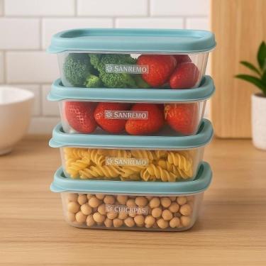 Imagem de Kit 4 Potes Plásticos Cozinha Alimento 280ml Com Tampa Verde - Sanremo