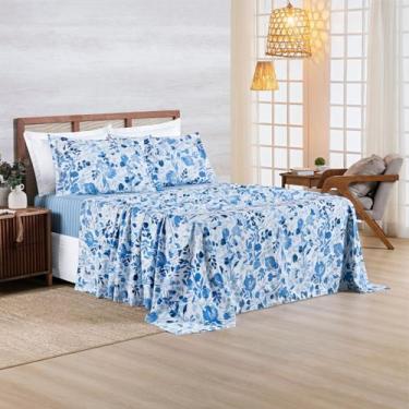 Imagem de Jogo de Cama Queen 400 Fios com Aba Americana Estampado 04 Peças Afeto