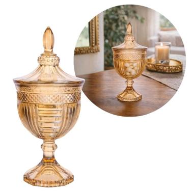 Imagem de Potiche Vidro Âmbar com Tampa 470ml Bomboniere Decorativa Small Piece 24cm Elegante