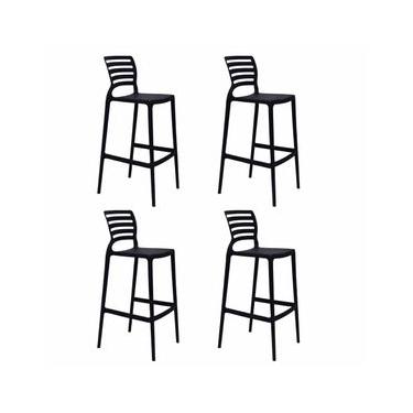 Imagem de Kit 4 Banquetas Bar Alta Tramontina Sofia Preta Empilhável em Polipropileno