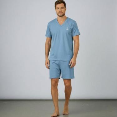 Imagem de Pijama Masculino Liso Curto Verão Short e Camisa Manga Curta Conforto 