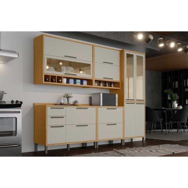 Imagem de Cozinha Completa Syrah C5P146 10 Portas 6 Gavetas MDP 195CM Amêndoa Off White Kit com C...