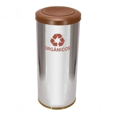 Imagem de Lixeira com Tampa Meia Esfera Pintada 30L Aço Inox Abertura Basculante com Bandeja Inte...
