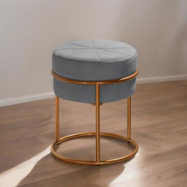 Imagem de Puff Banqueta Riad Redondo com Assento em Espuma e Revestimento em Veludo Cinza