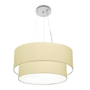 Imagem de Lustre Pendente Duplo Cilíndrico Md-4061 com Cúpula em Tecido 50x40CM Bivolt Algodão-crú Vivare Brasil Iluminação