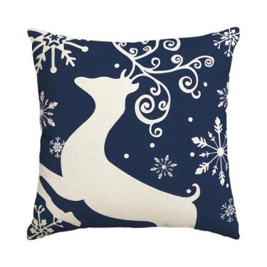 Imagem de Capa De Almofada Azul De Natal Com Impressão Em Um Lado Para Sofás De 