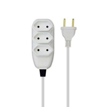 Imagem de Extensão Elétrica Tripla 3 Metros 2P 10A para Escritório Cabo de 3m Branco Ilumi Materiais Elétricos