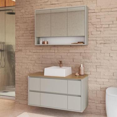 Imagem de Conjunto Gabinete Suspenso Banheiro com Espelho e Cuba 90 Berlin Arena