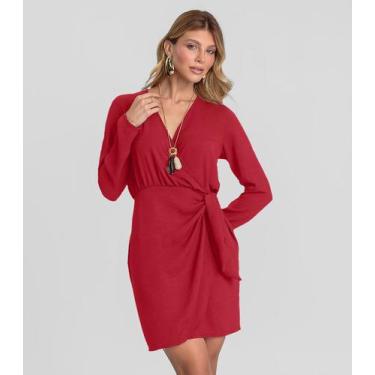 Imagem de Vestido Feminino Manga Longa Curto Dianna Vermelho, PP, Vermelho