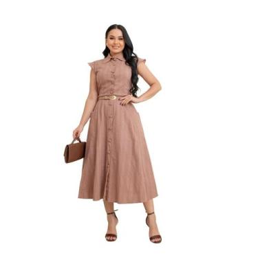 Imagem de Vestido Verão Midi Moda Evangelica Fresquinho Elegante - Zampa, Marrom