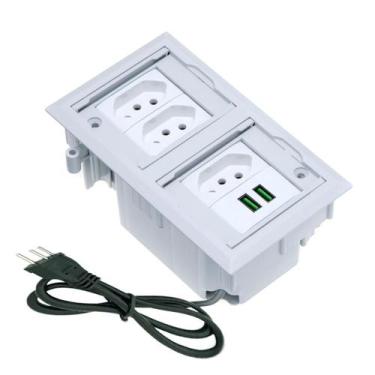 Imagem de Caixa De Tomada 4 Blocos Embutir 3 Tomadas 10A 2 USB 9.0A Branco - CON