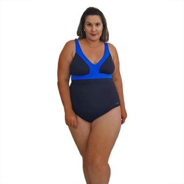 Imagem de Maiô Natação Plus Size Light UV 50+ Preto com Detalhe em Azul Bic - ST