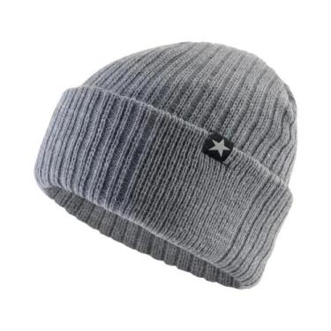 Imagem de Gorro De Lã Tricotado Para Homens, Cor Sólida, Dupla Camada, Grosso, P
