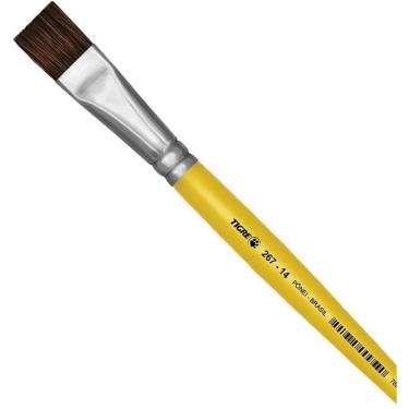 Imagem de Pincel Escolar Tigre 267 N14 Chato com Cerdas de Pelo de Pônei Virola de Alumínio Amarelo