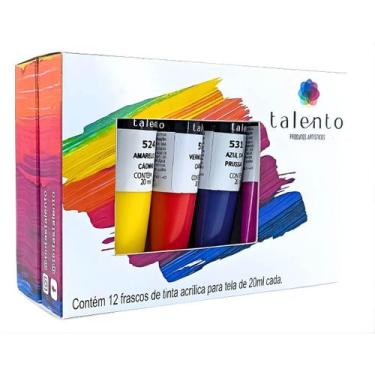 Imagem de Kit com 12 Tintas Acrílicas de 20 ml cada para Telas Talento