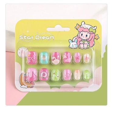 Imagem de Kit 24 Unhas Postiças Infantil 3D de Alto Padrão Acessórios Crianças c
