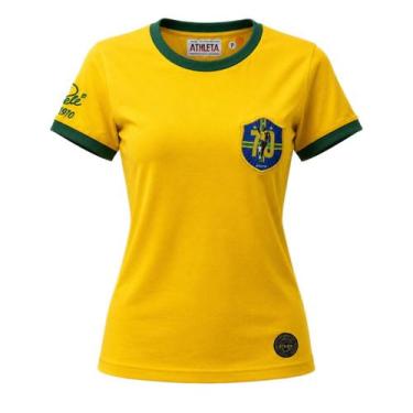 Imagem de Camisa Brasil Pelé Retrô 1970 Athleta Algodão Amarelo - Feminino Taman